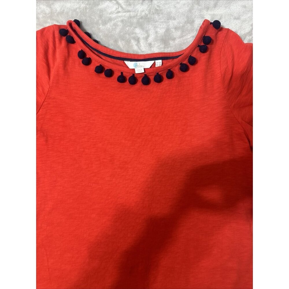 Women’s Boden T-shirt Dress Red Orange Pom-Pom Size 8 - Picture 4 of 13
